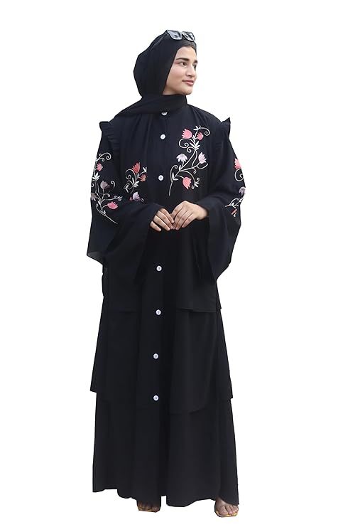 Buraque Designer Embroidered Black Abaya